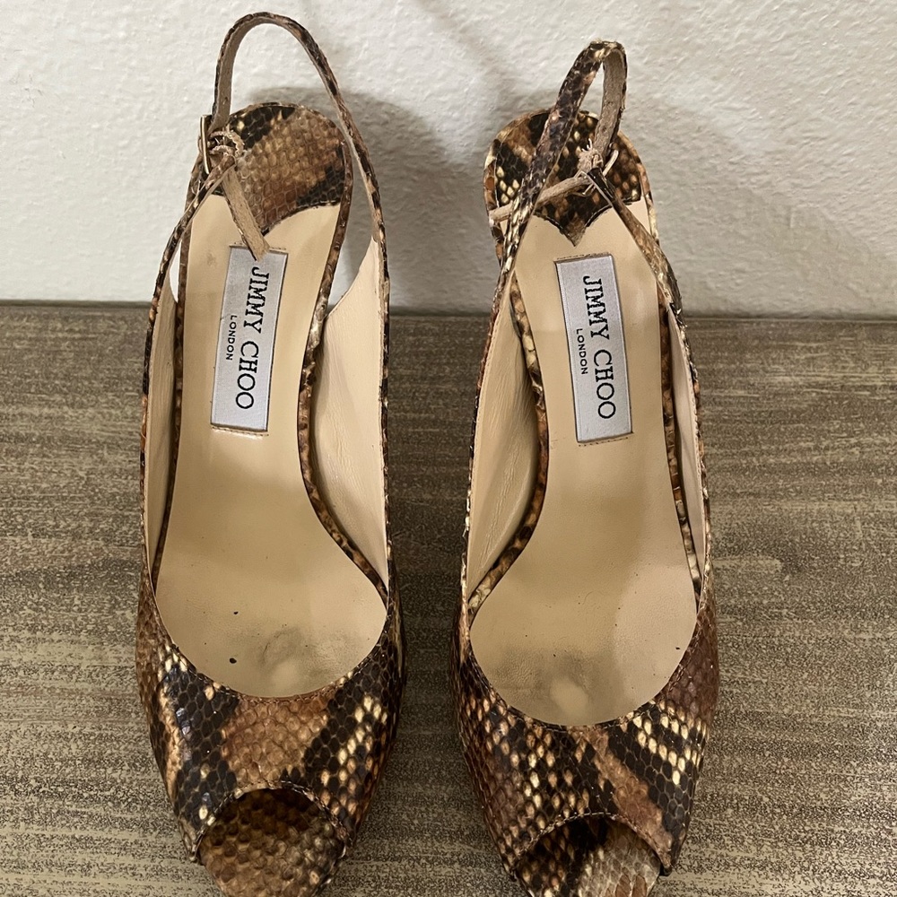 Jimmy Choo Python Snake Peep Toe Heels - image 2
